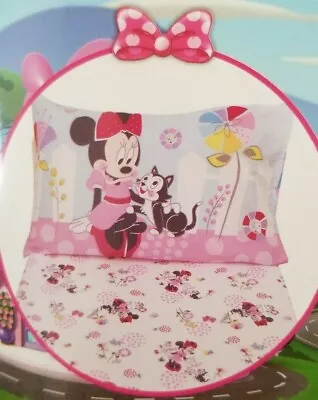 2 Pc Disney Junior Minnie Mouse Toddler Fitted Sheet & Reversible Pillowcase NIP • $26.10