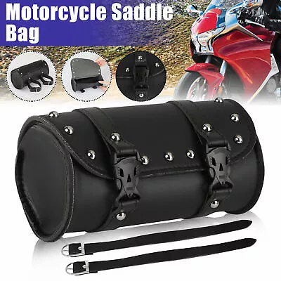 Universal Leather Motorcycle Tool Bag Fork Handlebar Saddlebag Roll Barrel Pouch • $13.84