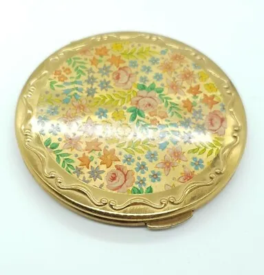 Vintage Kigu Floral Loose Powder Compact Mirrored Gold Tone Floral • £17.99