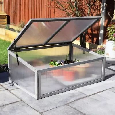 Greenhouse Wooden Cold Frame Mini Grow Plants Vegetables Polycarbonate Box Grey • £49.99