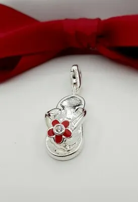 Genuine Thomas Sabo  Flip Flop  Thong Red Flower CZ Charm 925 Sterling Silver • $50.47