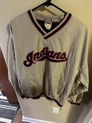 Vintage Cleveland Indians Pullover Mens L Tan Jacket Jacobs Field Chief Wahoo • $29.99