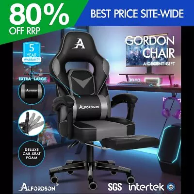 ALFORDSON Gaming Chair Office Seat Thick Padding Footrest Executive Racing Grey • $139.95