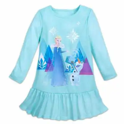 NWT Disney Store Frozen Elsa Olaf Nightshirt NightGown Girls Long Sleeve • $16.96