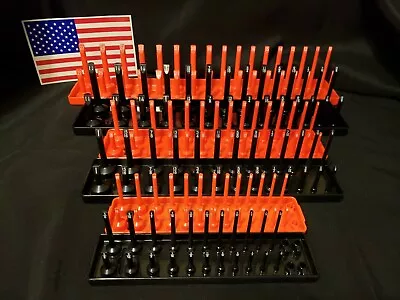 Hansen 6 Pc Socket Tray Metric SAE Tool Rack Holders 1/4  3/8  1/2  OR&BL - USA • $49.95