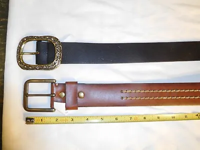 2 Men's Belts With Buckles ~ Brown Leather & Black ~ 43  & 47  X 1-1/2  • $40