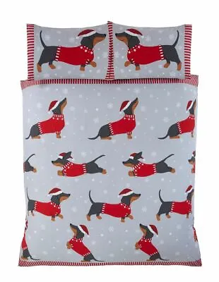 Winter Festive Snow Dachshund Sausage Dog Duvet Quilt Cover Bedding Set  • $19.88