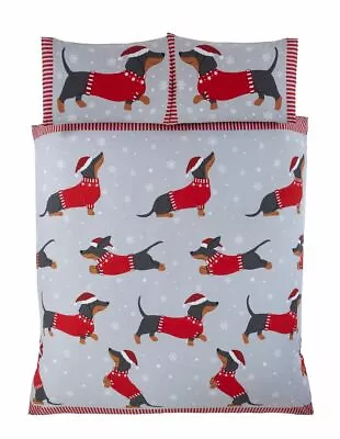 Winter Festive Snow Dachshund Sausage Dog Duvet Quilt Cover Bedding Set • $18.98