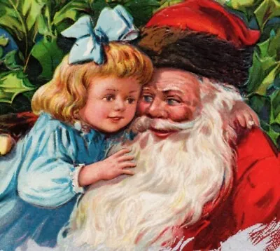 $4.50 • Buy Antique CHRISTMAS Postcard ~SANTA Holds LITTLE GIRL IN BLUE~1909~SILVER Embossed