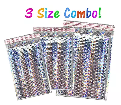 100 Pack 5X9 6X10 8.5X12 All Sizes Combo Holographic Bubble Mailers Metallic  • $108.42