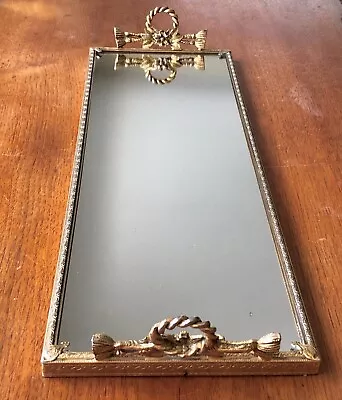 Vintage Mirrored Dresser Vanity Tray Ornate Gold Tone Flower Rope Motif Handles • $17.95