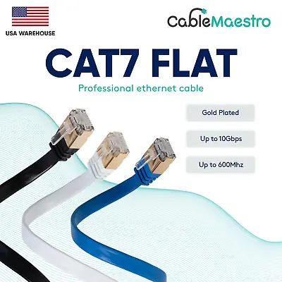 CAT7 Ethernet Cable Patch FLAT LAN Gold Plated U/FTP Shielded RJ45 6-100FT Lot • $6.85