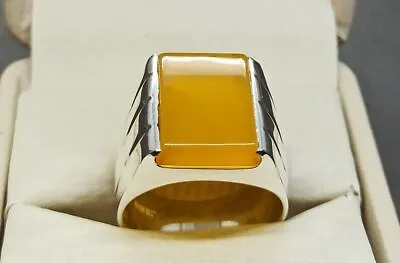 Natural Square Shape Yellow Yemeni Agate Mens Ring Sterling Silver 925 Handmade • $155
