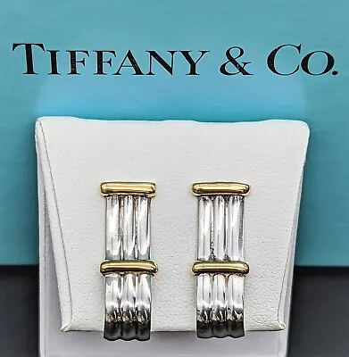 £212.02 • Buy Rare Tiffany & Co. Sterling Silver & 18K Yellow Gold Ribbon Clip On Earrings