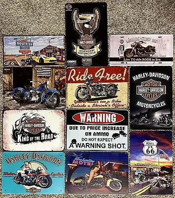 Tin Signs Set Of 11 Motorcycle Man Cave  Decor Harley Davidson Metal Wall • $45