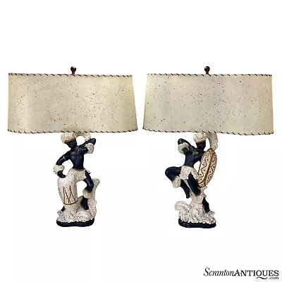 Mid-Century Modern Atomic Blackamoor Tribal Dancer Chalkware Lamps - A Pair • $625