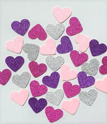 SPARKLY HEARTS PINK PURPLE SILVER SMALL HEARTS CARD MAKING CRAFT SHAPES X 100 • £1.95