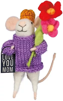 Primitives By Kathy Felt Mouse LOVE YOU MOM Critter Ornament Mothers Day Gift • $13.95