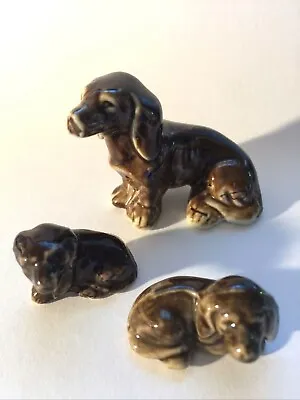 Lot Of 3 Dachshund Figurines Glazed Porcelain Brown Vintage Japan Mother Puppy • $9.97