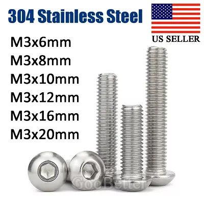 M3 Stainless Steel Button Head Socket Cap Screw A2 Metric Allen Hex Drive Bolts • $5.07