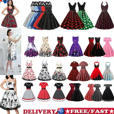 £15.94 • Buy Retro Women Polka Dot Swing Dress 50s 60s Rockabilly Cocktail Eveining Parties