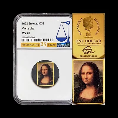 TOKELAU. 2022 Dollar Gold - NGC MS70 - Top Pop 🥇 Da Vinci Mona Lisa RARE • $339.99