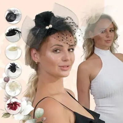 £12.99 • Buy Glamorous Feathers Flower Jewel Imitation Pearls Mesh Net Veil Fascinator Clip