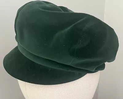 Vintage 1960’s Green Velvet Newsboy  Baker Boy Cabbie Hat Union Made Label • $18