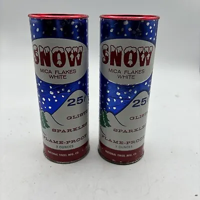 Lot Of 2 MCM Christmas Decor SNOW Mica Flakes White Red Blue Sparkle Shaker Cans • $39.95