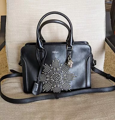 ALEXANDER MCQUEEN Black Leather Studded Small Padlock Skull Tote Bag • $595