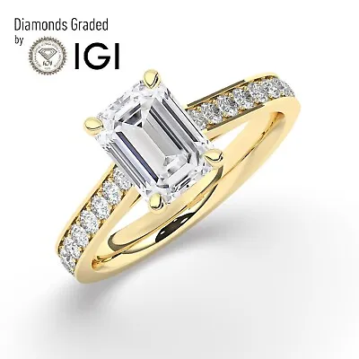 Emerald Solitaire 18K Yellow Gold Engagement Ring3 Ct Lab-grown IGI Certified • £2128