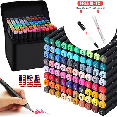 $22.99 • Buy 80 Colour Brush Pens Set Dual Tips Soft Fine Art Markers Drawing Watercolour