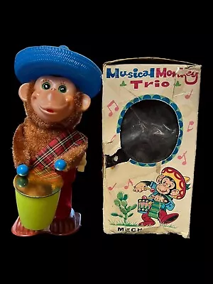 Vintage Mechanical Wind-Up Drumming Monkey With Blue Sombrero (RARE) Japan • $30