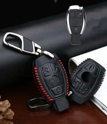 Remote 3 Buttons Key Case Bag Fob Holder Leather Cover Chain Fit Mercedes Benz E • $4.92