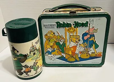 Vintage 1974 Walt Disney Robin Hood Metal Lunchbox & Thermos • $50