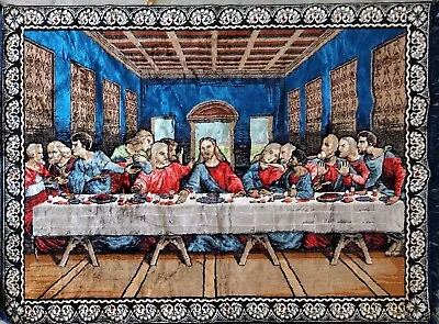 Vintage ITALY  Velvet Tapestry Wall Hanging Rug Bedspread Last Supper • $149.88