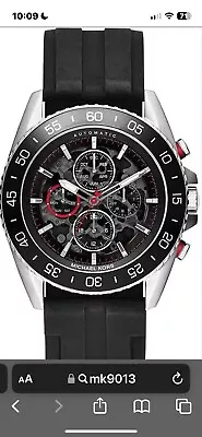 Michael Kors Silver Black Silicone Band Red Accent Automatic Watch Mk9013 • $92