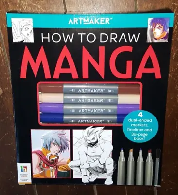 ArtMaker HOW TO DRAW MANGA: 4 Double-Ended Markers Fineliner 32 Page Book! • $14.99