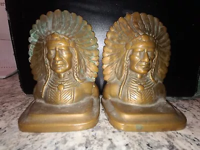 Mid Century Vintage Indian Chief Sitting Bull Bronze Bookends Book Ends Estate • $0.01