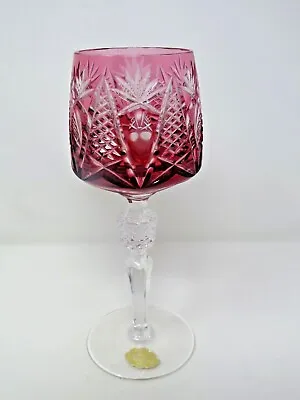 Echt Bleikristall Crystal Ruby Red Pink Cut To Clear Stemmed Wine Glass Heavy • $49.95