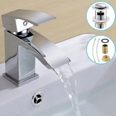 £24.50 • Buy NEW Modern Waterfall Bathroom Tap Basin Sink Mono Mixer Chrome Cloakroom + Waste