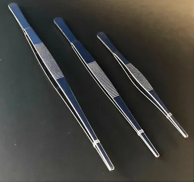 3pc EXTRA LARGE STAINLESS STEEL TWEEZERS SET SERRATED TIPS 8  10  12  TW2-408 • $13.99