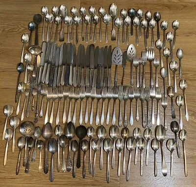 Vintage Huge Lot Mixed Some Silver Plated Silverware Flatware Knife Fork Spoon • $39.95