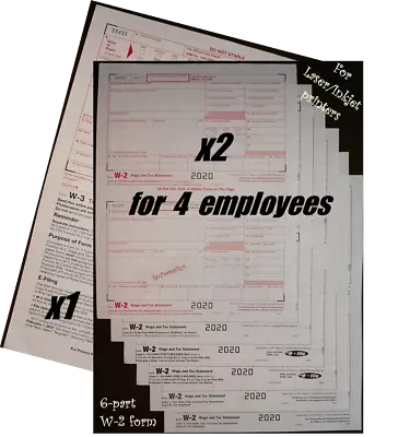 2020 IRS Tax Form W-2 Wage Stmts 4 Employees LASER 6-pt + (1)W3 #TF5650 NO Env • $10.95