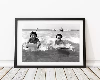 Vintage Photo - 1960's Women Surfing Beach - Photography Home Decor Bar Art • $5