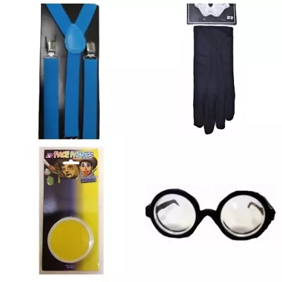 Minions 4pc Fancy Dress Set Face Paint Gloves Glasses Braces Costume Accessories • £12.75