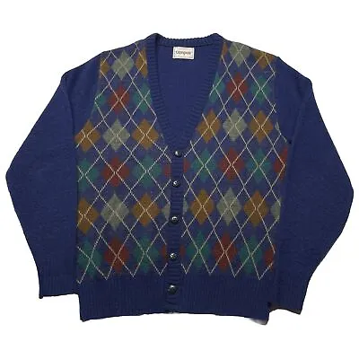 Vintage 80s Argyle Cardigan Sweater Mens Large Campus Hipster Button Up USA Made • $29.99