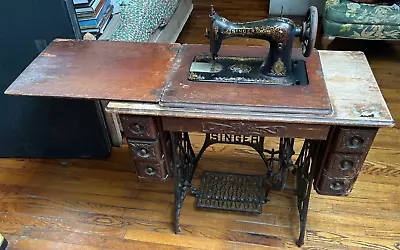 Vintage Singer Sewing Machine Table & Sewing Machine Matching Pair • $450