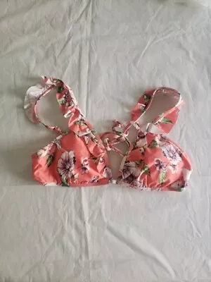 Vicious Young Babes Ruffle Bra Floral Coral Large Swim Top • $13.99