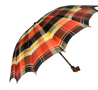 Vintage Aramis Scottish Terrier Dog Handle Plaid Umbrella • $34.99